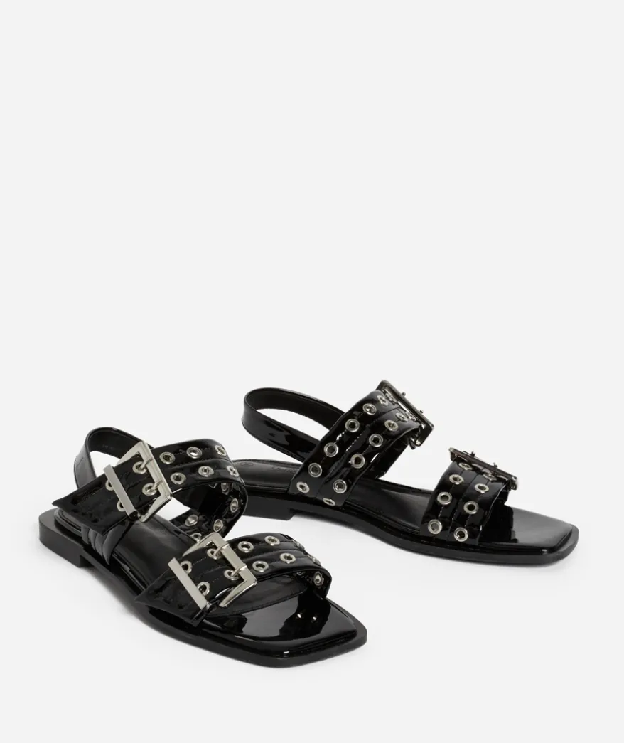 AVA BLACK EYELET DOUBLE BUCKLE SANDAL