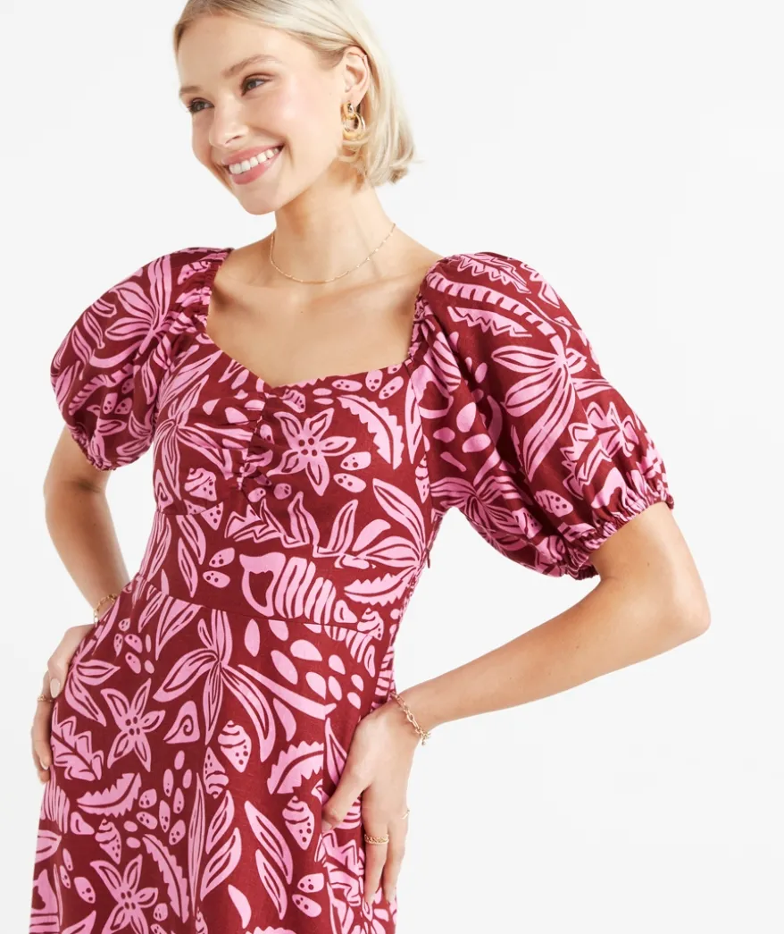 BEX LINEN BLEND MIDI DRESS