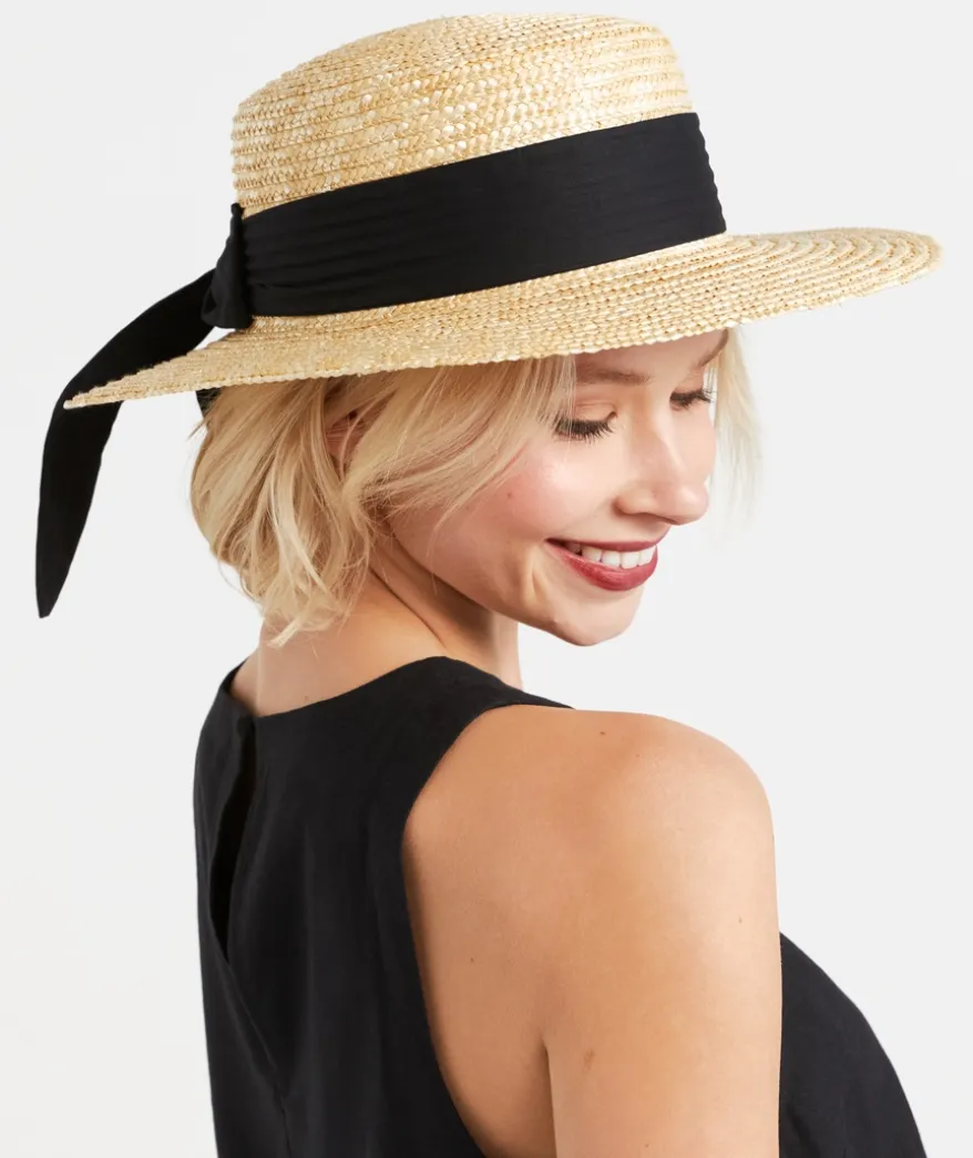 CHIARA BOW STRAW BOATER HAT