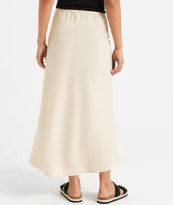 EBONY LINEN BLEND DRAWSTRING MIDI SKIRT
