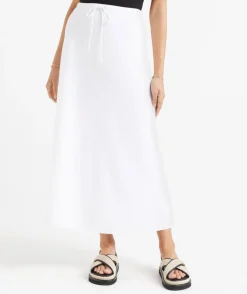 EBONY LINEN BLEND DRAWSTRING MIDI SKIRT