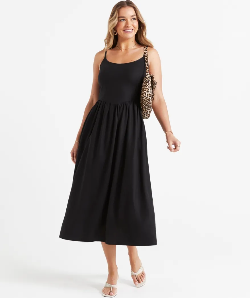 GENEVIEVE V WAIST MIDI DRESS