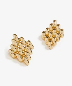 GOLD CROSS HATCH STATEMENT EARRING