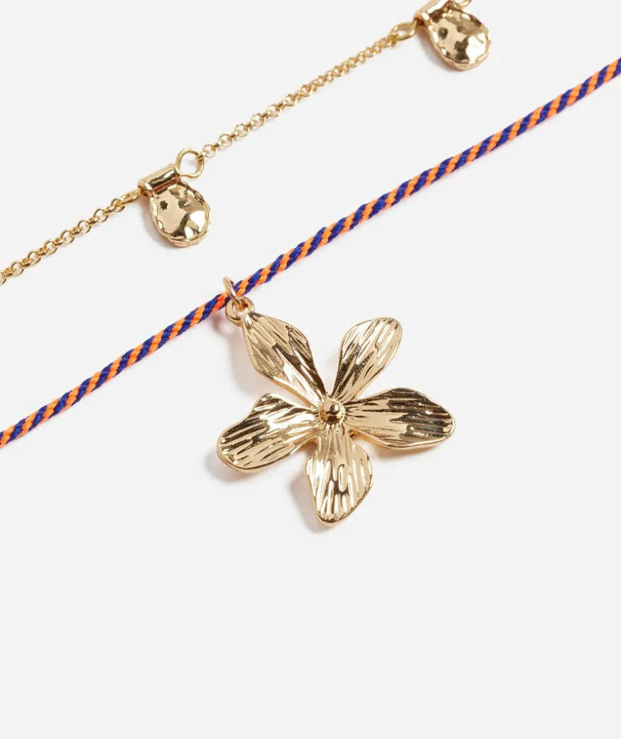 GOLD FLOWER ROPE LAYERED NECKLACE