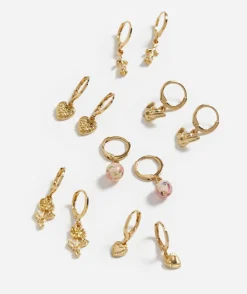 GOLD HEART AND ROSE HUGGIE EARRING PACK