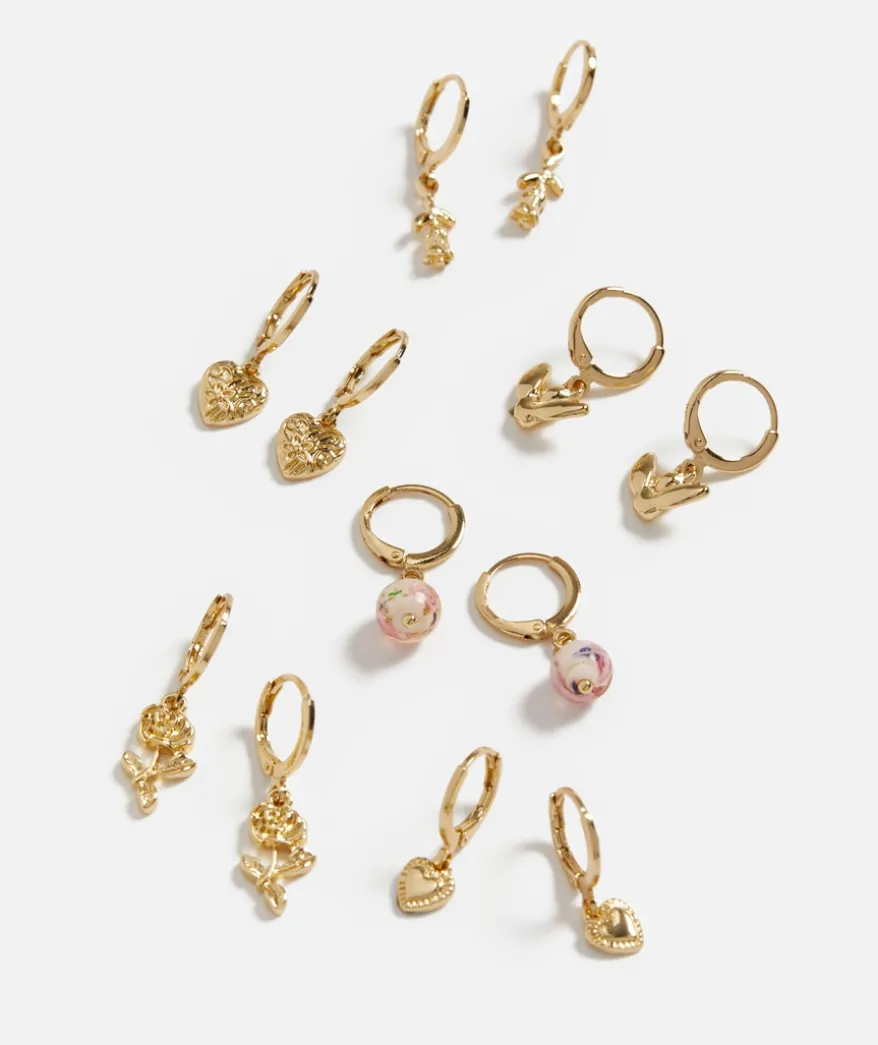 GOLD HEART AND ROSE HUGGIE EARRING PACK