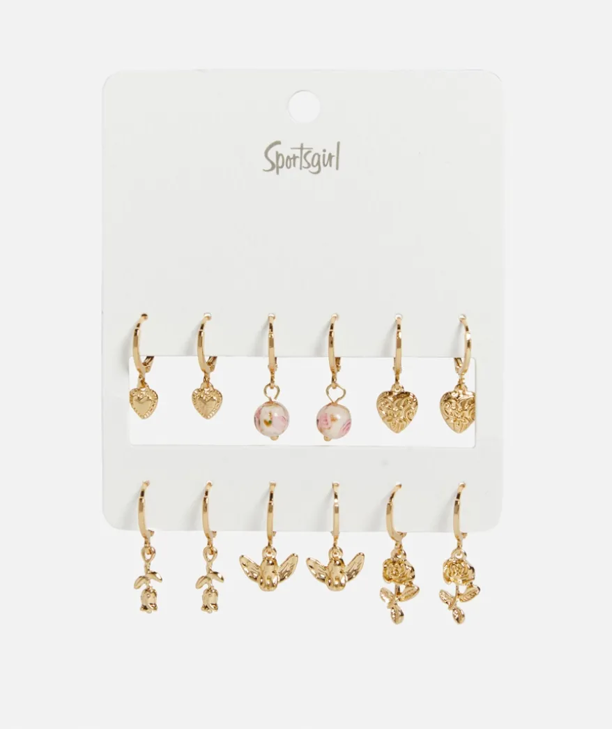 GOLD HEART AND ROSE HUGGIE EARRING PACK