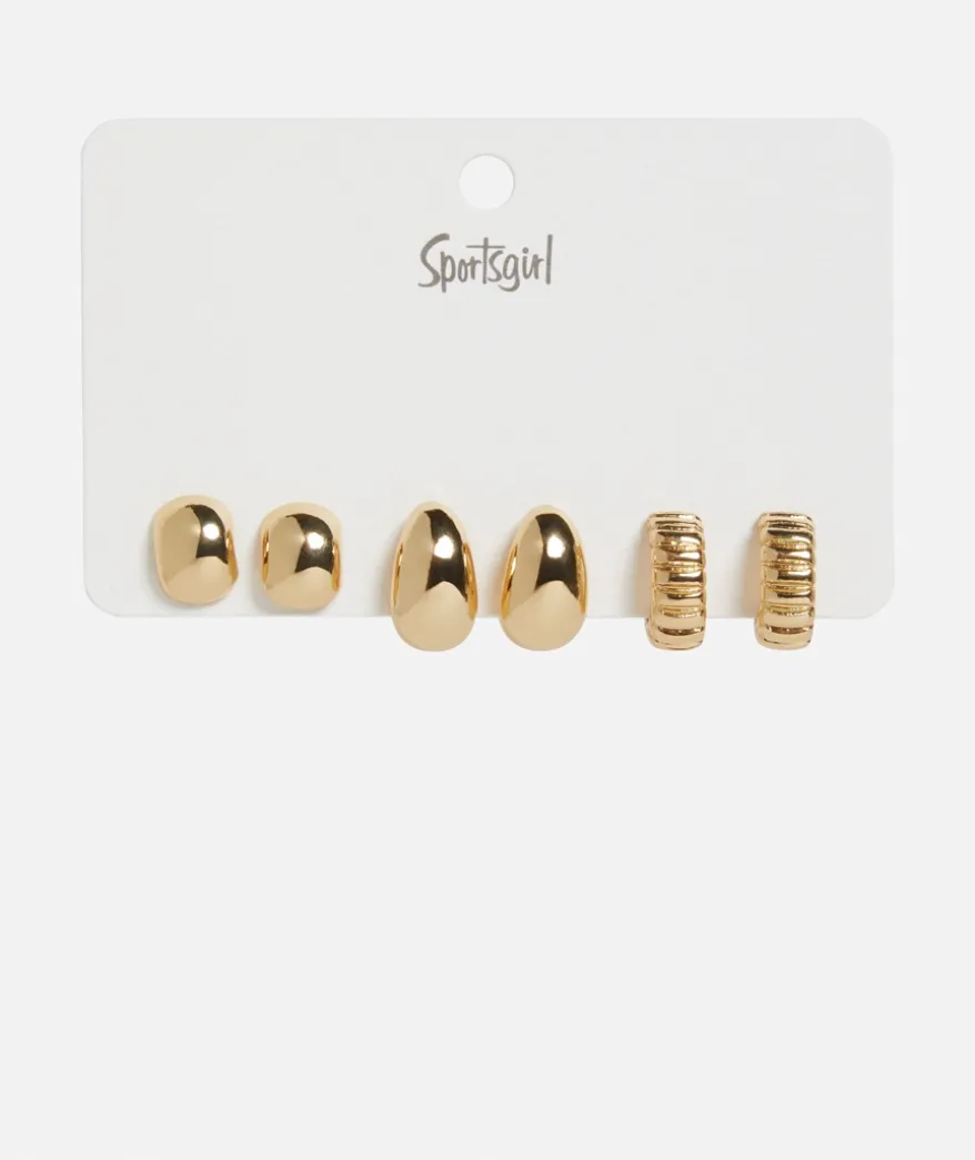 GOLD MIXED STUD HOOP EARRING PACK