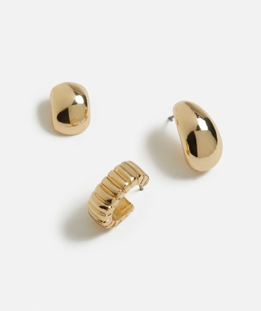 GOLD MIXED STUD HOOP EARRING PACK