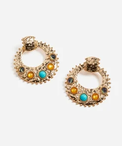 GOLD MOLTEN GEM DOORKNOCKER EARRING