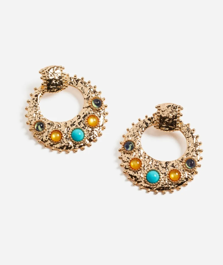 GOLD MOLTEN GEM DOORKNOCKER EARRING