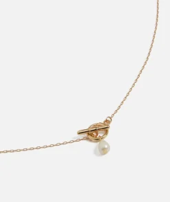 GOLD PLATED FINE PEARL AND BAR PENDANT NECKLACE