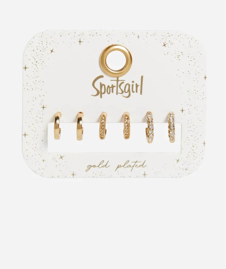 GOLD PLATED JEWEL HUGGIE EARRING PACK