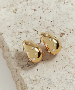 GOLD PLATED JEWEL TEARDROP STUD EARRING