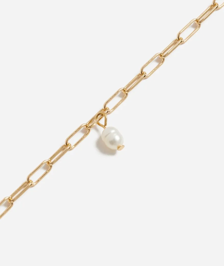 GOLD PLATED PAPERCLIP PEARL NECKLACE