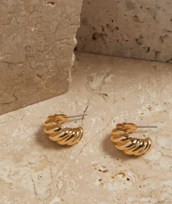 GOLD PLATED TWISTED WIDE CROISSANT HOOP EARRING