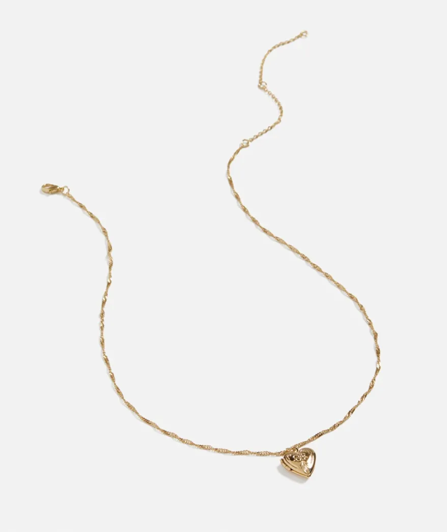 GOLD PLATED VINTAGE LOOK HEART LOCKET NECKLACE