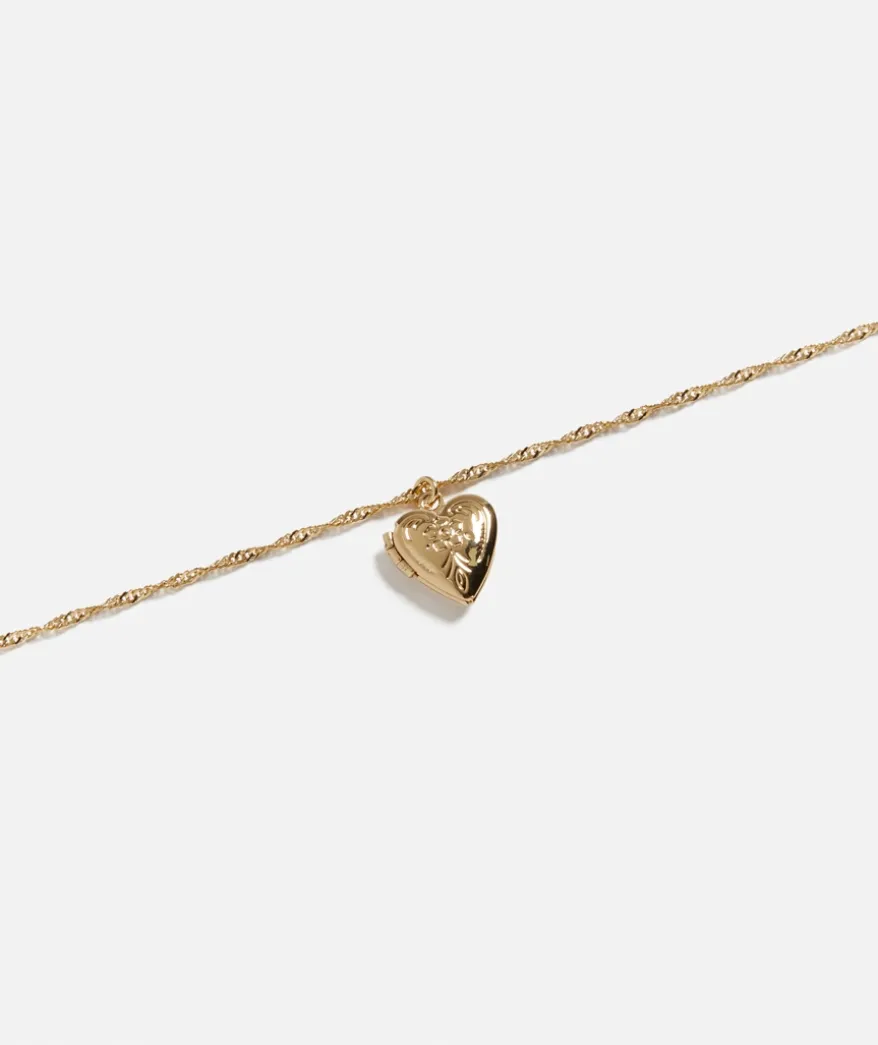 GOLD PLATED VINTAGE LOOK HEART LOCKET NECKLACE