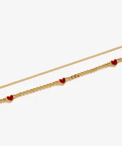 GOLD RED HEART LAYERED NECKLACE