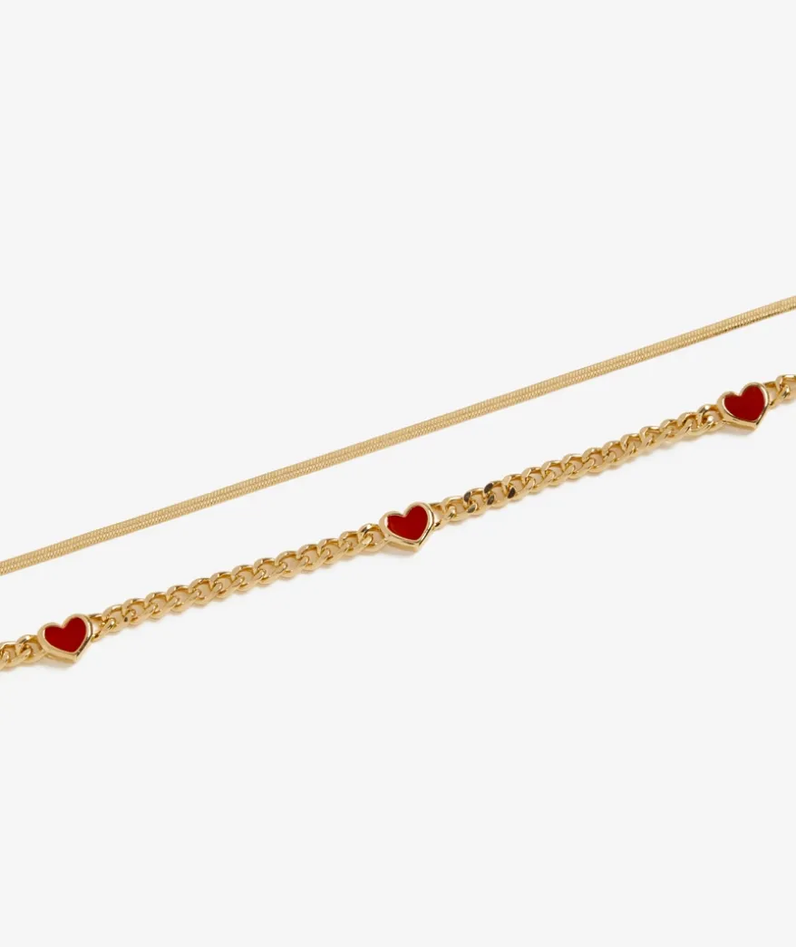 GOLD RED HEART LAYERED NECKLACE
