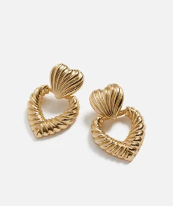 GOLD RIDGE STUD HEART DROP EARRING