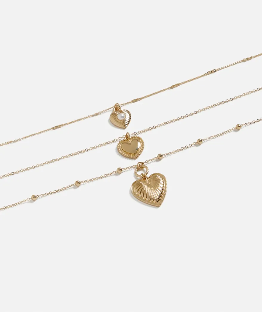 GOLD VINTAGE HEART LAYERED NECKLACE PACK