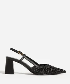 HARLOW BLACK WOVEN POINT HEEL