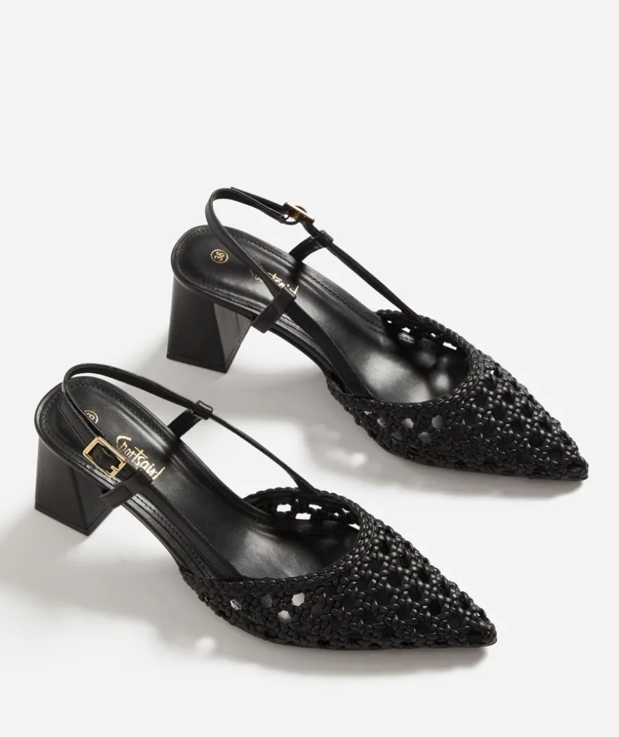 HARLOW BLACK WOVEN POINT HEEL