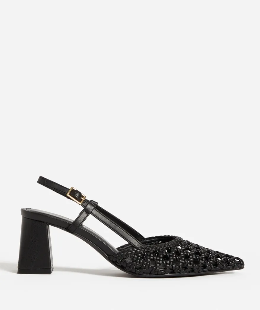 HARLOW BLACK WOVEN POINT HEEL