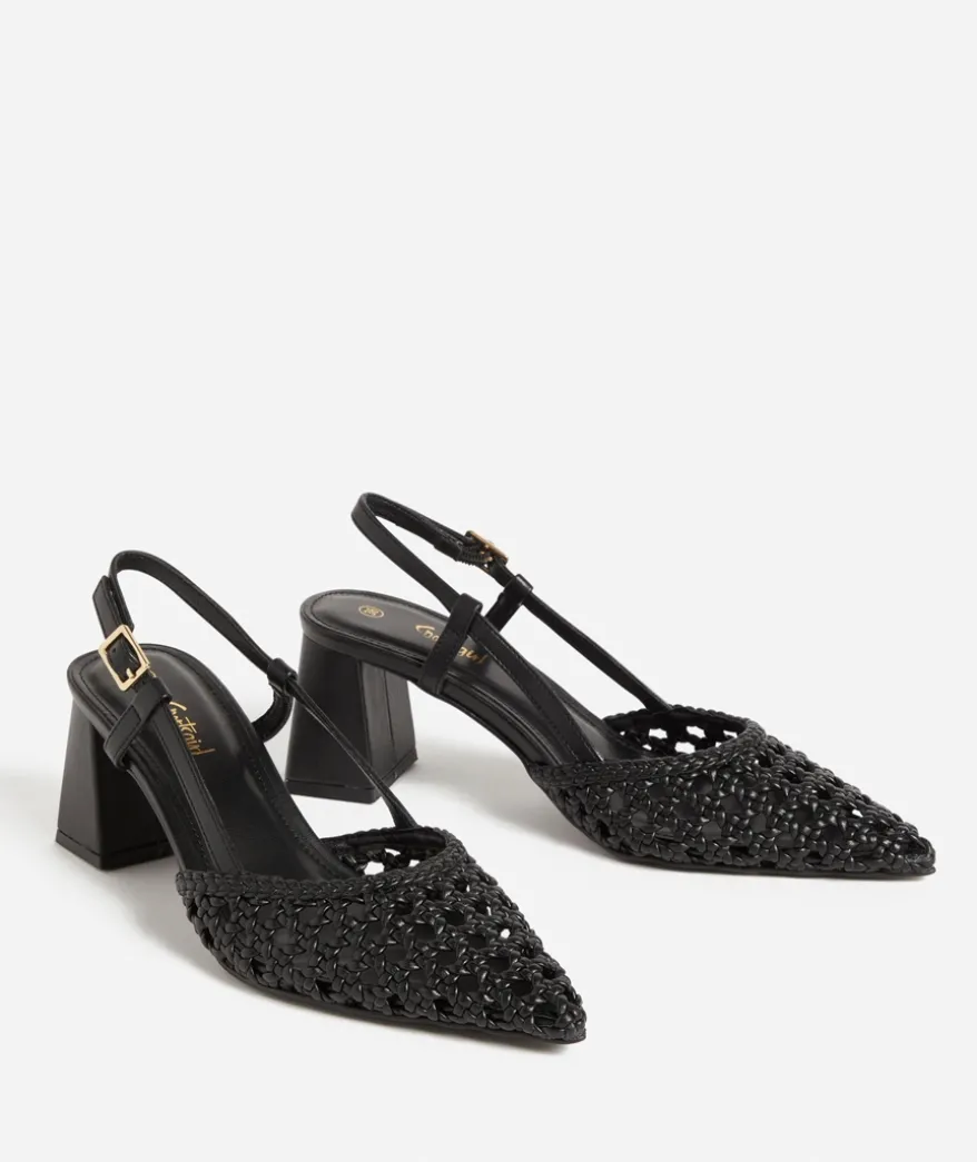 HARLOW BLACK WOVEN POINT HEEL