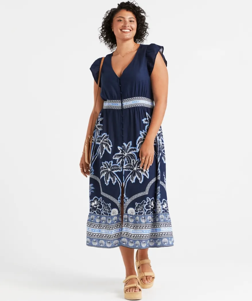 JOSLYN PRINTED LINEN BLEND MIDI DRESS