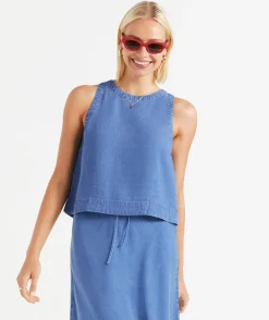 KERBIE SLEEVELESS CHAMBRAY TOP