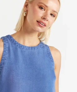 KERBIE SLEEVELESS CHAMBRAY TOP