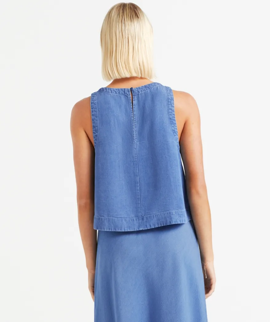 KERBIE SLEEVELESS CHAMBRAY TOP