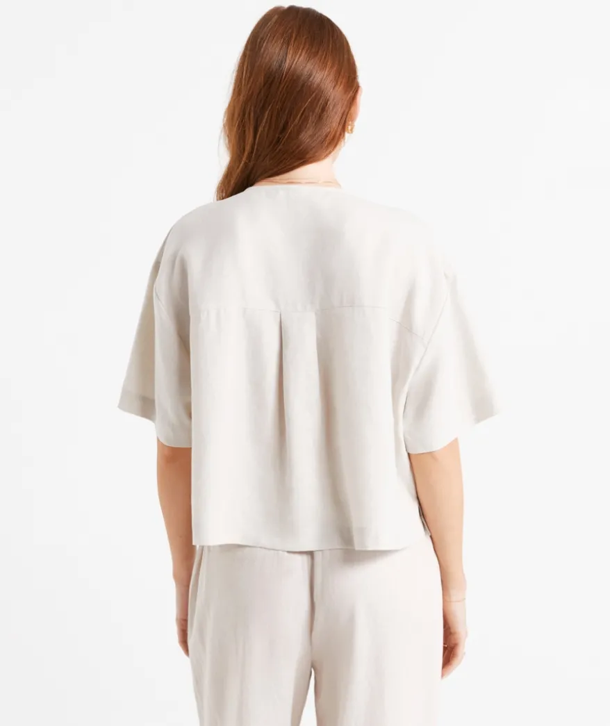 LEAH LINEN BLEND CROPPED SHIRT