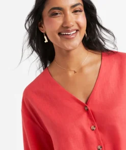 LEAH LINEN BLEND CROPPED SHIRT