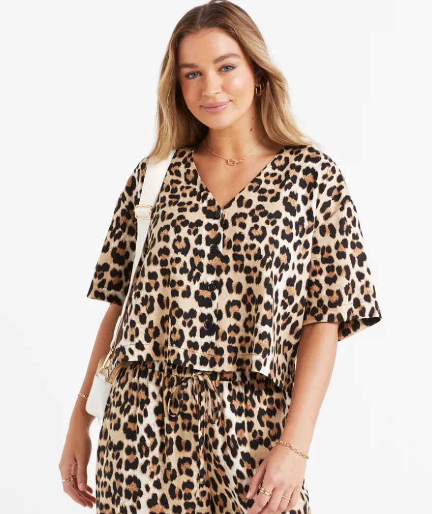 LEAH LINEN BLEND CROPPED SHIRT