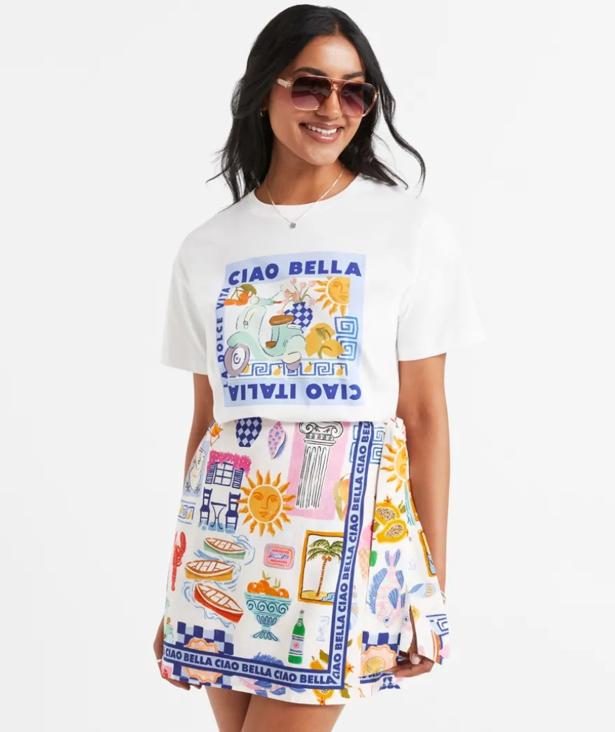 MIA LINEN BLEND PRINTED MINI SKIRT