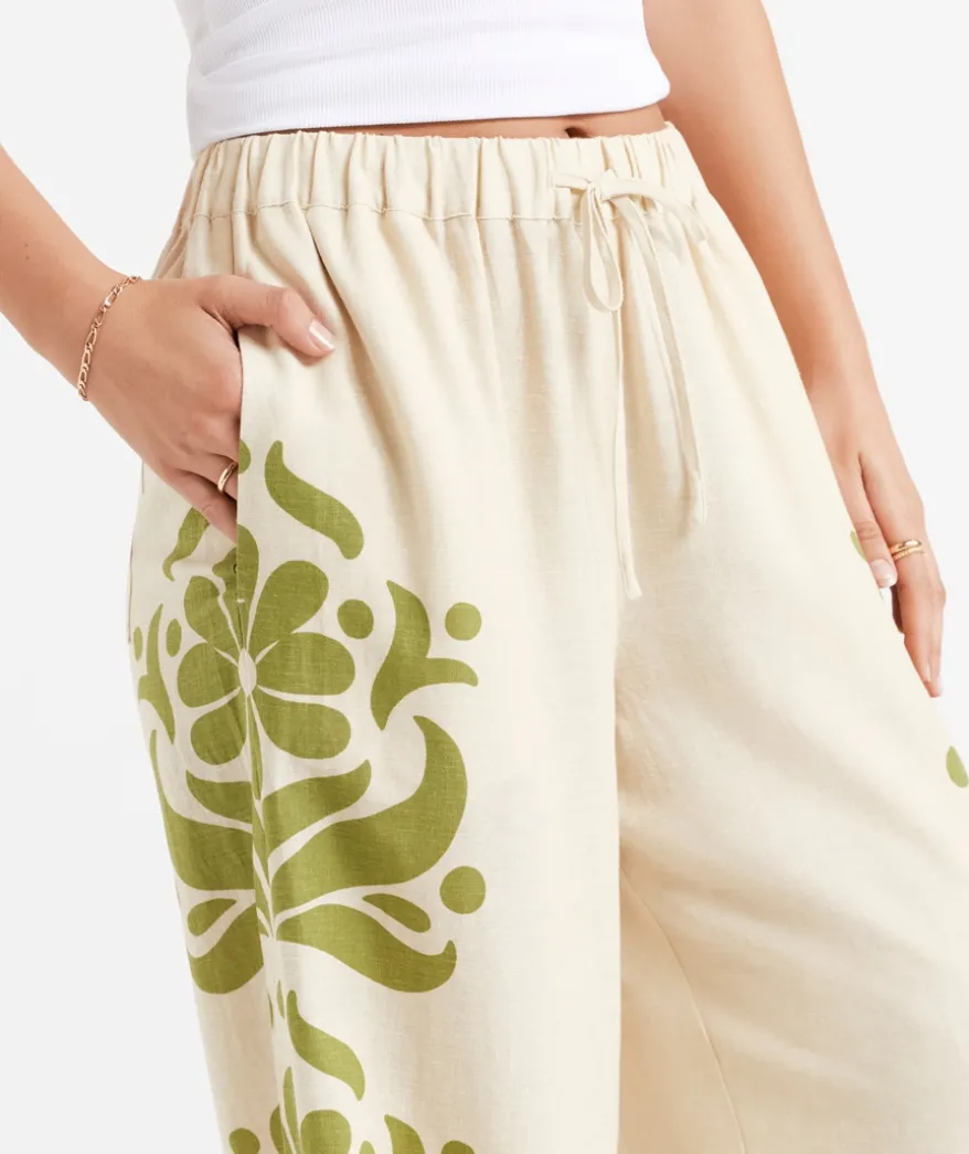 MISTY LINEN BLEND PRINTED PANT