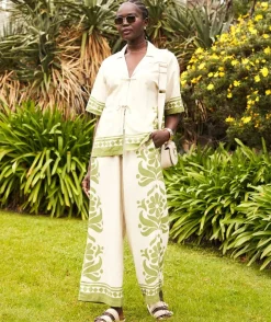 MISTY LINEN BLEND PRINTED PANT