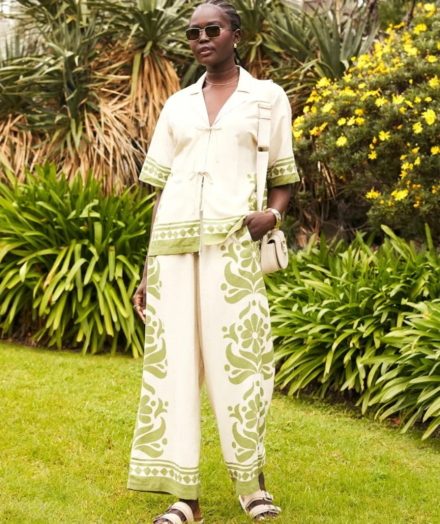 MISTY LINEN BLEND PRINTED PANT