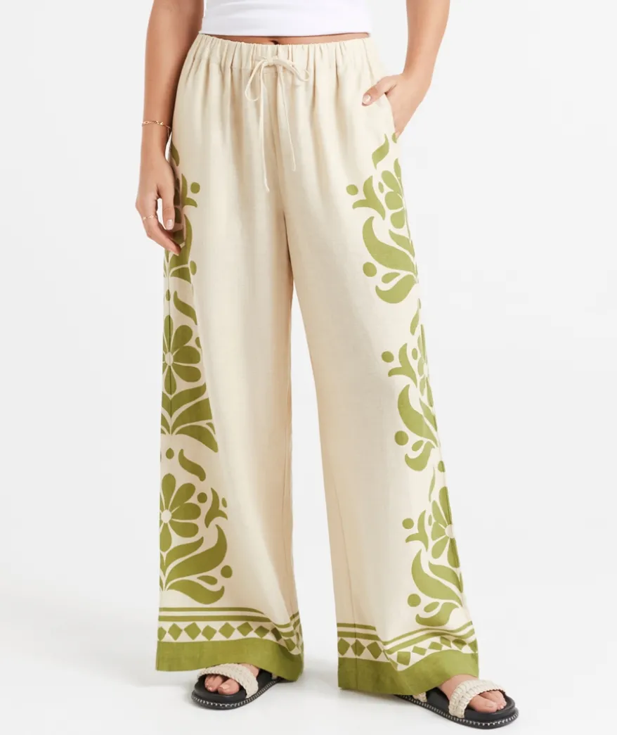 MISTY LINEN BLEND PRINTED PANT