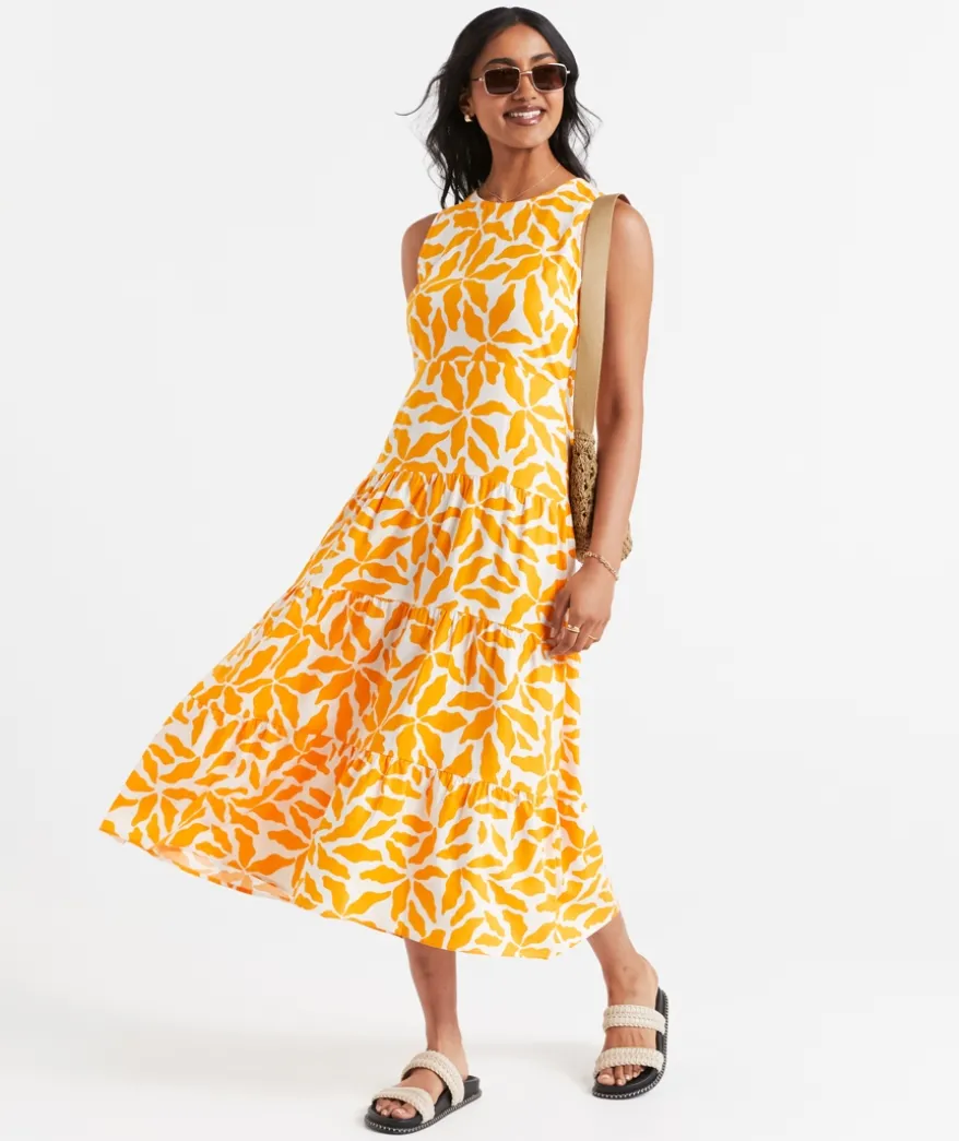 PETA PRINTED TIERED MIDI DRESS