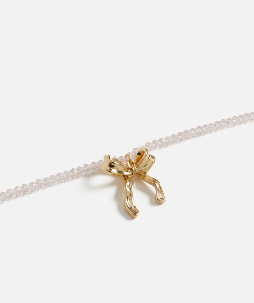 PINK BEADED BOW PENDANT NECKLACE