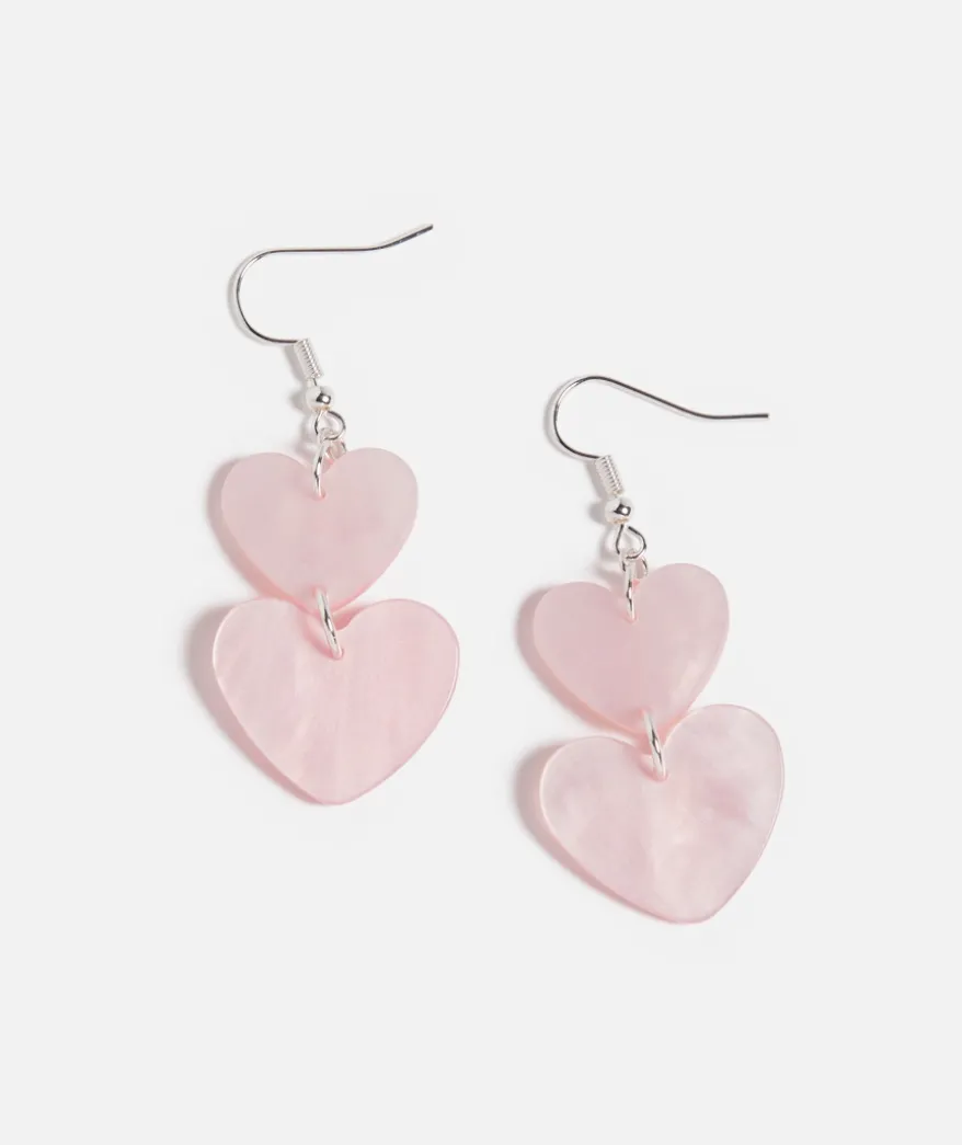 PINK HEART MARBLE PENDANT EARRINGS