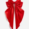 RED LONG CLASSIC HAIR BOW CLIP