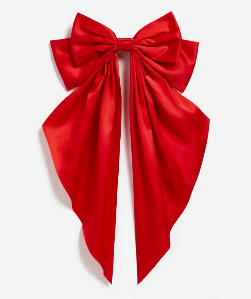 RED LONG CLASSIC HAIR BOW CLIP