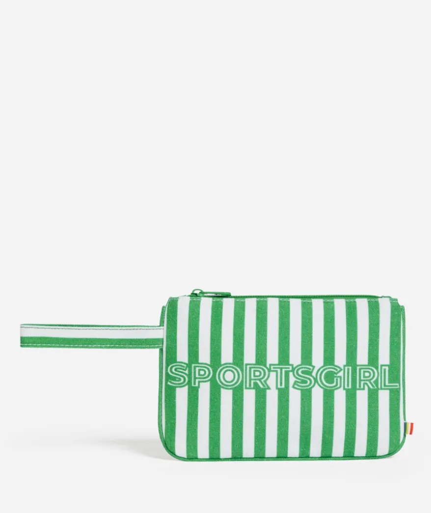 REWIND ZIPPER POUCH - GREEN STRIPE PRINT