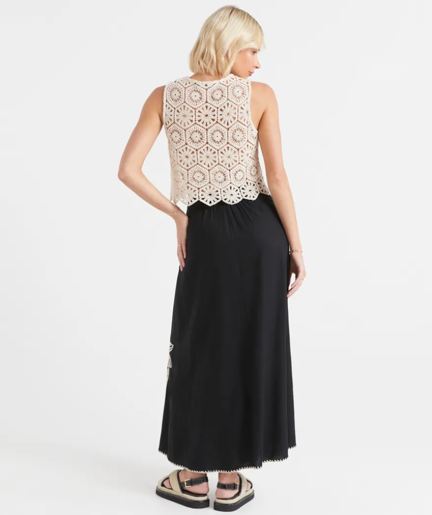 SERENA EMBROIDERED LINEN BLEND MIDI SKIRT