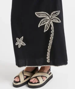 SERENA EMBROIDERED LINEN BLEND MIDI SKIRT